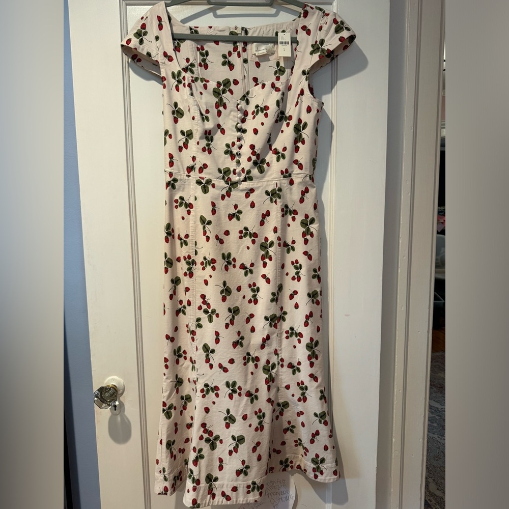 Anthropologie The Cecily Fit & Flare Sweetheart Strawberry Dress by Maeve, M.